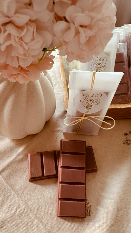 Wax melts en tableta de cera de soja, aromas chocolate, fresa, pistacho y mango - VIGGÓ STUDIO